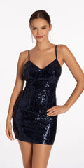 V Neck Sequin Mesh Bodycon Dress