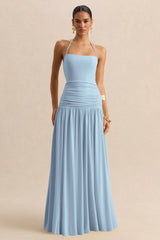 Nicolette | Powder Blue Square-Neck Maxi Dress With Ruched-Detailing