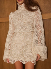 Lace Lantern Sleeve Two-Piece Set