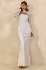 Yarrow | White Lace High-Neck Maxi-Dress With Open-Back