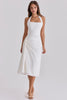 white halter neck cotton midi dress