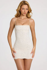 Scalloped-Lace Mini Dress in White