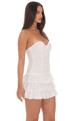 Strapless Floral Mini Dress In White