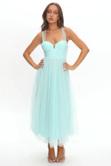 Surreal Lace-Up Back Tulle Midi Dress Mint
