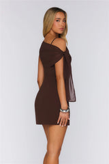 Nyra One Shoulder Mini Dress Chocolate