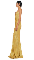 STRAPLESS SHIRRED FRONT FISHTAIL GOWN