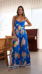 EZRA Pocketed Jumpsuit - Blue Paloma Print