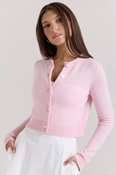 Alliana-Pink Cropped Wool Cardigan