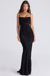 Nalani-Black Devoré Satin Maxi Gown - Limited Edition