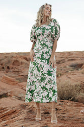 Tucson Midi Dress | Green + Pink