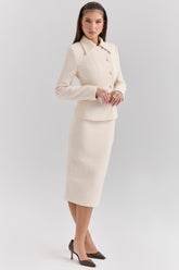 Lena-Cream Boucle Pencil Midi Skirt