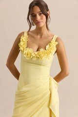 Letitia | Lemon Square-Neck Floral Detailed Wrap Midi Dress