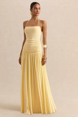 Nicolette | Lemon Square-Neck Maxi Dress With Ruched-Detailing