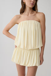 Safiya Strapless Gathered Bubble Mini Dress - Lemon
