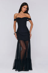Pretty Lullaby Off Shoulder Maxi Dress Black