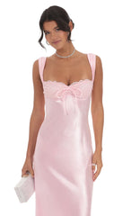 Satin Lace-Bust Dress in Pink