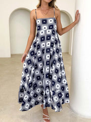 Printed Square Neck Midi Cami Dress