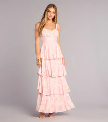 Pretty Agenda Floral Woven Ruffle Maxi Dress