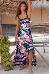 Hazel Blues® | Printed Square Neck Wide Strap Dress