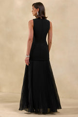 Hadley | Black Boat-Neck Maxi Dress With Drop-Waist