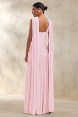 Amelisse | Light Pink Plunge-Neck Maxi Dress With Ruched-Detailing