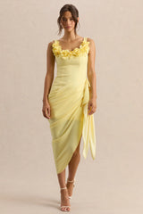 Letitia | Lemon Square-Neck Floral Detailed Wrap Midi Dress