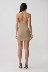 Renesmay Lurex Halter Mini Dress - Gold