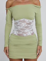 LEXA MINI DRESS GREEN WHITE