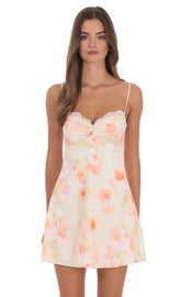 Open Back With Lace Panel Floral Mini Dress
