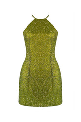 PARADISO GREEN HIGH-NECK MINI DRESS