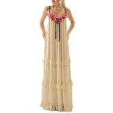3D Floral Spaghett Strap Tiered Ruffle Maxi Dress