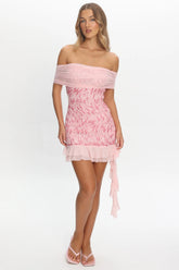 Talking Stage Off-Shoulder Mini Dress Pink
