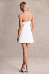 Daffodil | White Bandeau Mini Dress With Large Floral Corsage