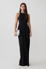 Low Back Halter Maxi Dress - Black
