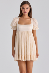 ivory satin + broderie anglaise lace regency babydoll mini dress
