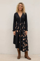 Floral Print Irregular Hem Retro Midi Dress