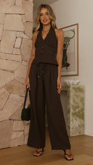 Rebekka Halter Neck Top - Chocolate
