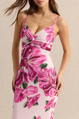 Luz | Pink Hibiscus Floral Print Strappy Maxi Dress