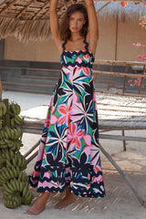 Hazel Blues® | Printed Square Neck Wide Strap Dress