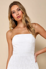 Perfectly Stunning Ivory Jacquard Strapless Midi Dress