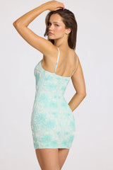 Embellished Square-Neck Mini Dress in Soft Blue Ombre