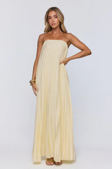 Moonlit Sea Pleated Strapless Maxi Dress Lemon