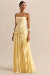 Lemon Square-Neck Maxi Dress With Ruched-Detailing