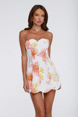 Crimson Bloom Strapless Mini Dress Floral