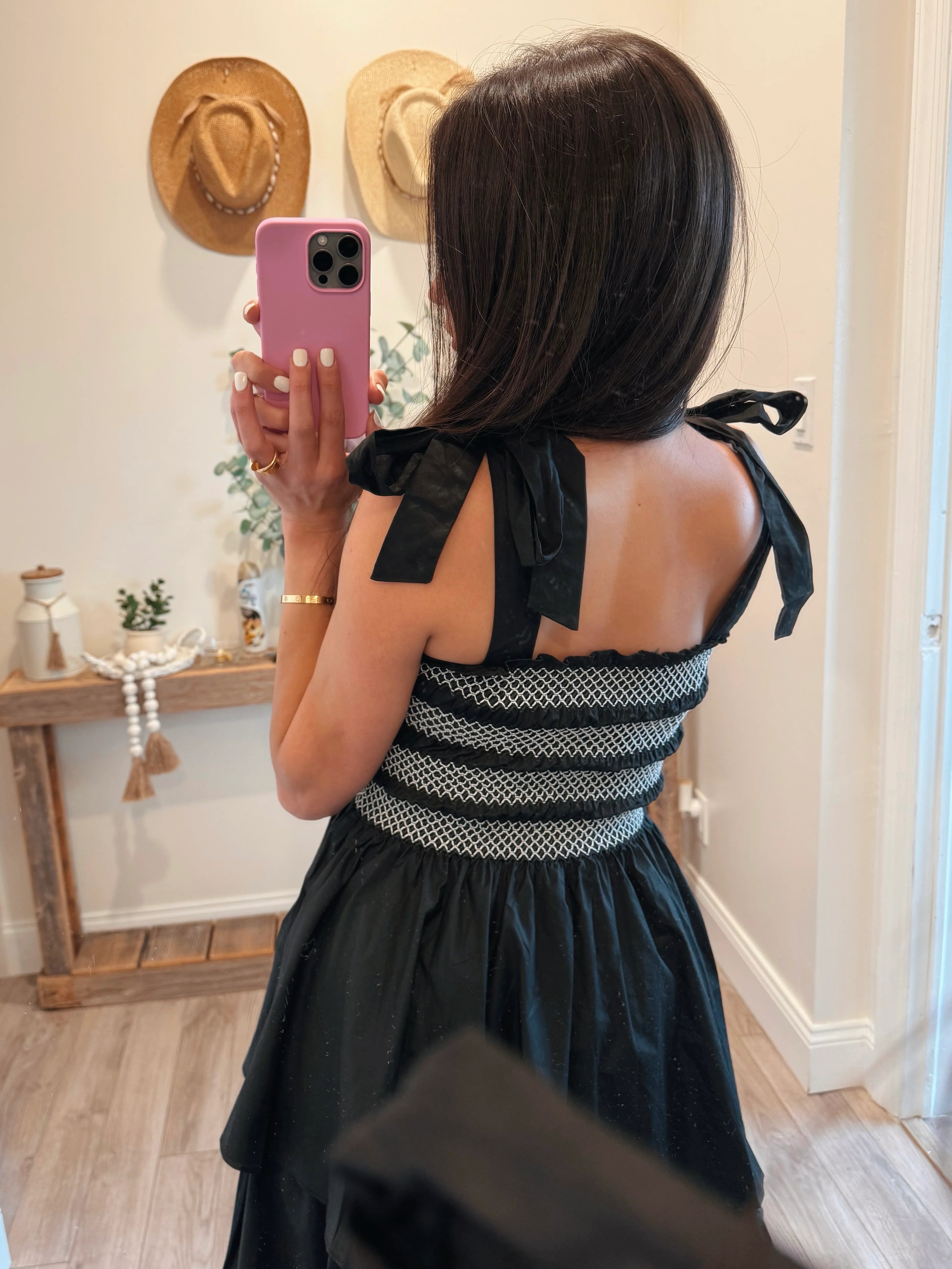 Black Smocked Tiered Maxi Dress