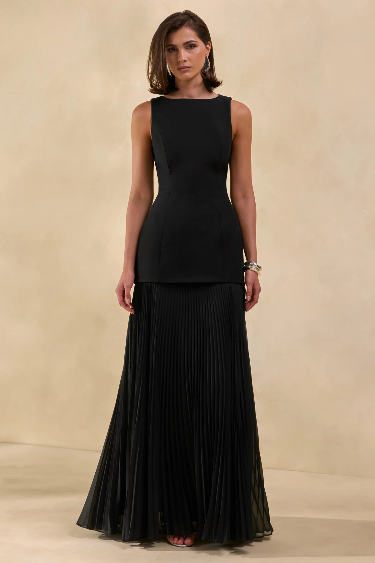 Hadley | Black Boat-Neck Maxi Dress With Drop-Waist