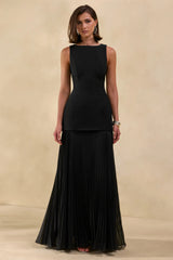 Hadley | Black Boat-Neck Maxi Dress With Drop-Waist