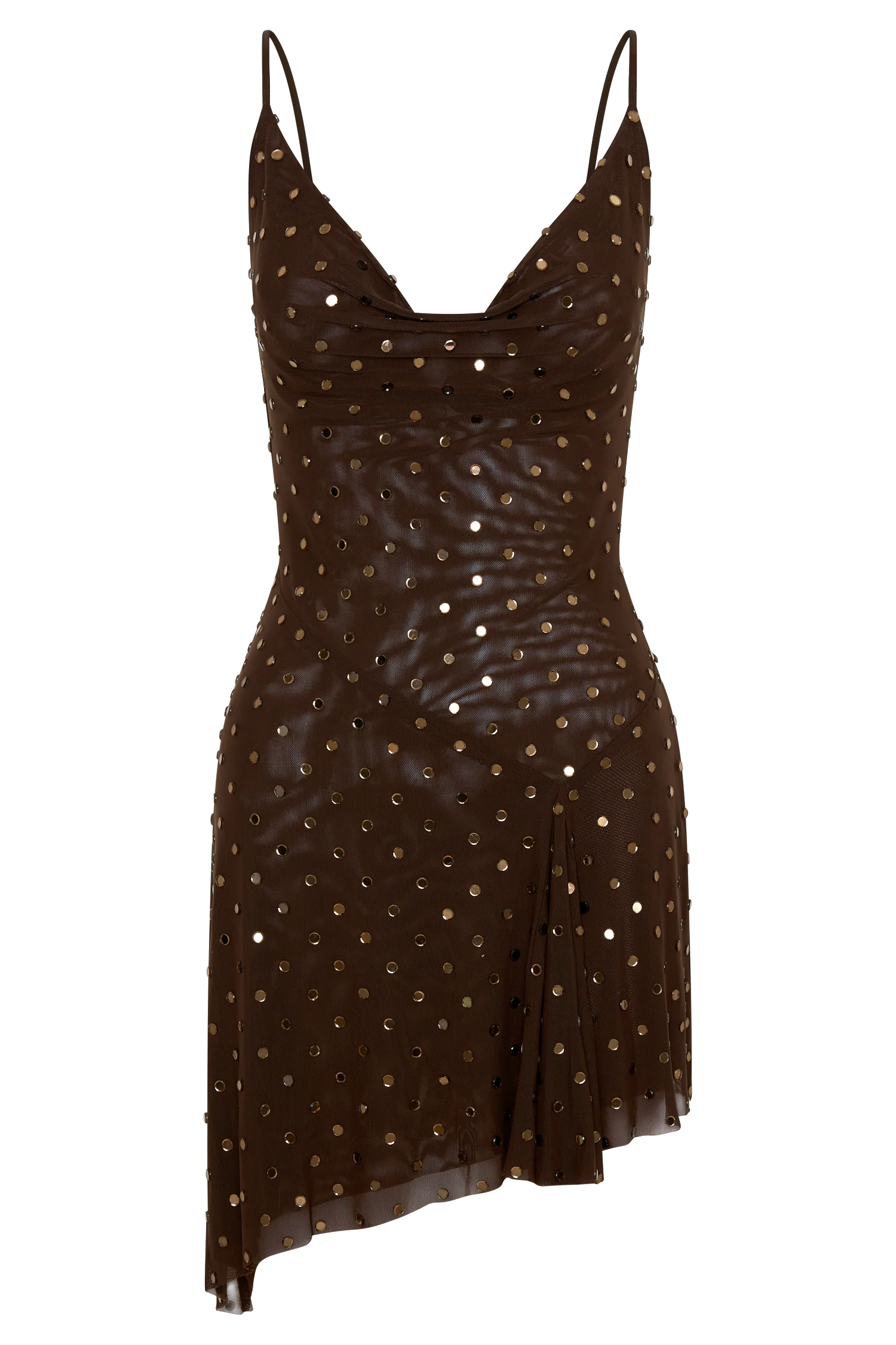 Zahra Diamante Cowl Mini Dress - Chocolate