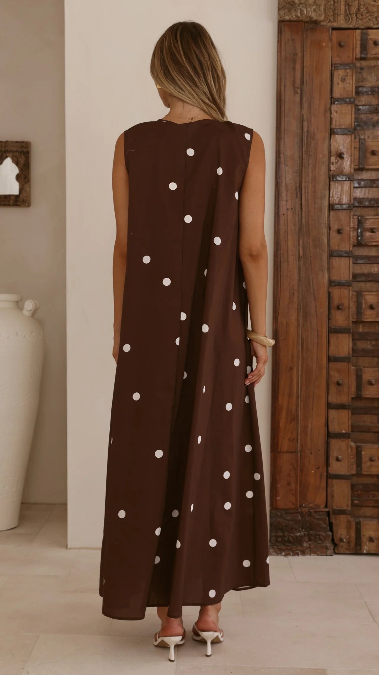 Scout Maxi Dress - Chocolate/White Polka