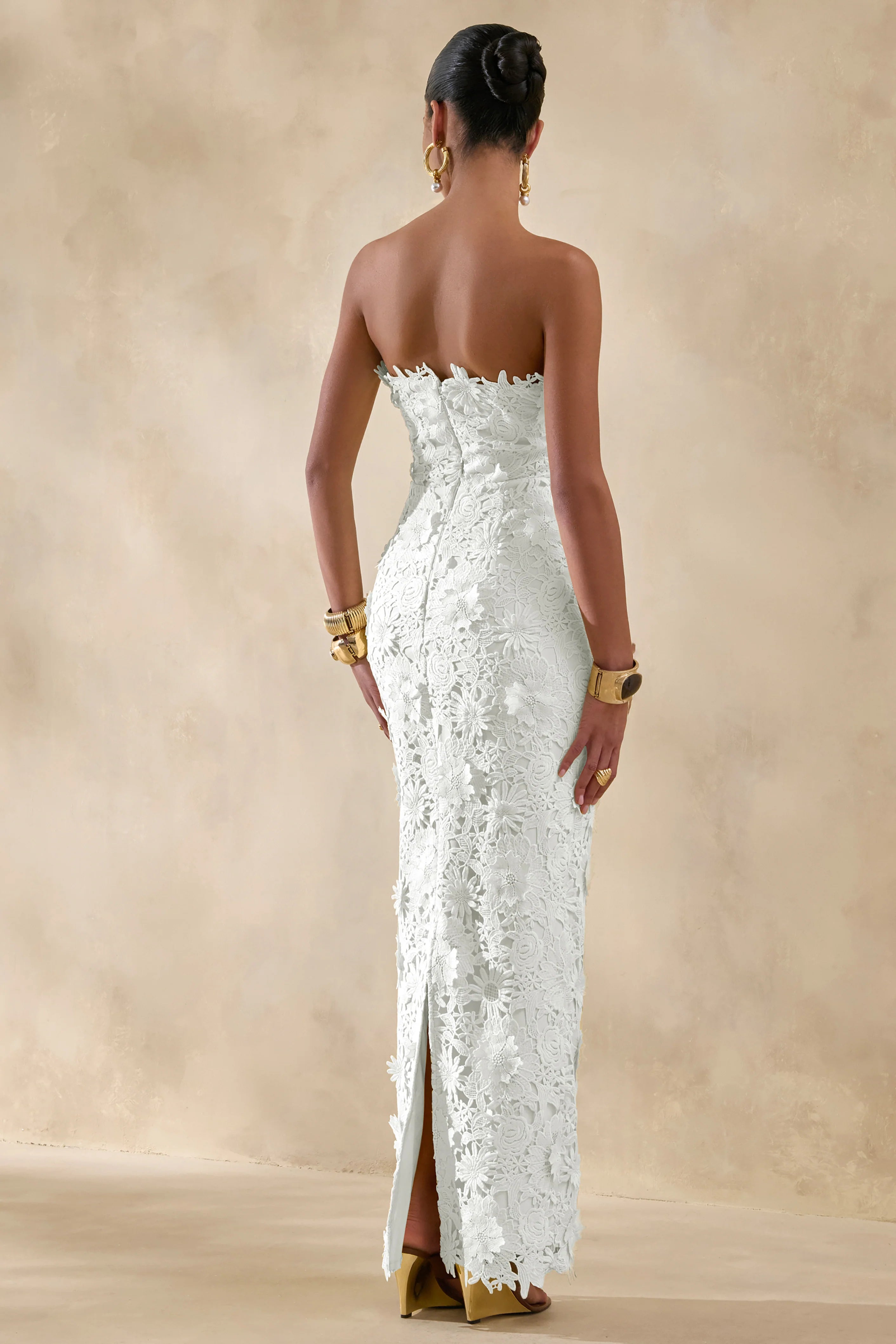 Gracie | White Lace Bandeau Maxi Dress